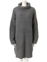 タートルネックニットワンピース/グレー