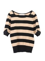 ボーダー袖リボンプルオーバー/サックスブルー