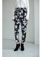 【AZUL by moussy】ウエストリボンハイウエストパンツ/柄BLK
