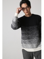 【AZUL by moussy】グラデーションビッグワッフルクルーネック長袖プルオーバー/柄NVY