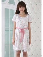 水彩フラワーグログランリボンワンピース/サックス