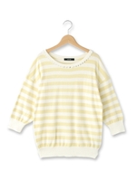 ◆ビジュー使い七分袖ボーダーニット/レモンイエロー(331)