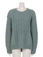 サイドスリットケーブルニットプルオーバー/ミントグリーン
