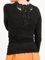 バックモチーフレース長袖/ブラック