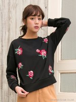 花柄刺しゅう裏毛/トップス/クロ