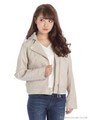 フード付合皮ライダース/ベージュ