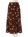 レトロフラワーミモレ丈フレアスカート/ブラウン