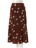 レトロフラワーミモレ丈フレアスカート/ブラウン