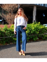 【LATINA】ハイウエストボタンデニムワイドパンツ/BL