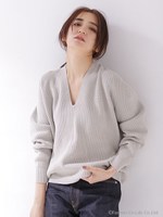 コットン片畦Vネックプルオーバー/ネイビー
