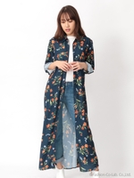 フラワーロング花柄シャツ/ネイビー
