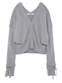 Vネック袖リボンカーディガン/GRY