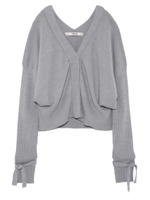 Vネック袖リボンカーディガン/GRY