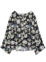 水彩花柄プリントブラウス/GRN