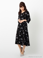 花柄ロングワンピース/クロ