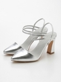 ポインテッドクロスストラップパンプス/ライトシルバー