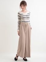 ウエスト編上げワイドパンツ/ベージュ