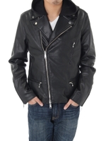 【AZUL by moussy】カットフード付き合皮Wライダース/BLK