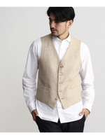 コットンリネンベスト/カーキ&グリーン(028)