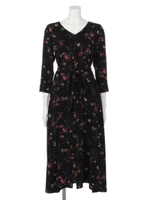 フラワープリントガウン/ブラック