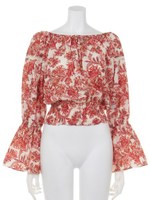 【Omekashi】カラフルペイズリー柄ブラウス/ブルー