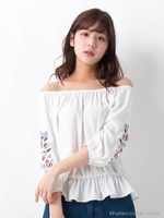 袖刺繍ボリューム袖/オフショル/オフホワイト/A