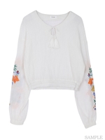 EMBROIDERYスリーブペザントブラウス/ホワイト
