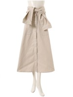 ウエストリボンロングスカート/ベージュ