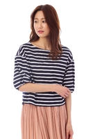 [夏目三久さん][ウォッシャブル]シルケット天竺ボーダー/ネイビー1(121)