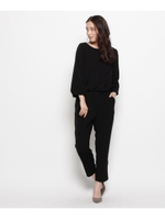 後ろレースバルーン袖オールインワン/ブラック(019)