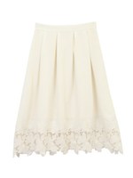 裾レースミディ丈タックスカート/オフホワイト