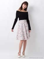 共ベルト付花柄フレア/スカート/オフホワイト