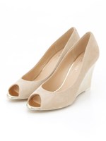 オープントゥウェッジパンプス/ピンクスエード