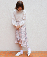 花柄フリルイレヘムミディスカート