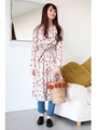 バックスリットフラワープリントワンピース/ホワイト1(031)