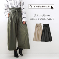 リボン付きフリルウエスト ワイドパンツ 