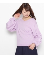 刺しゅうミックスボリュームスリーブニット/ライトパープル(081)
