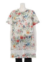 ペンシルフラワープリント レディス4分袖チュニック/レッド