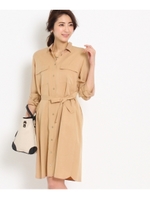 〔洗える〕フラップポケットシャツワンピース/サンドベージュ (053)
