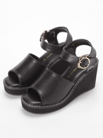 ステッチ入りウェッジサンダル/ブラック