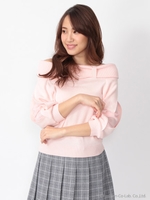 リボンオフショル袖シフォンニット/ピンク