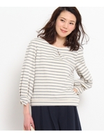 リボン袖ボーダーカットソー/グレー(312)