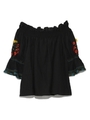刺繍袖バルーンオフショルトップス/BLK