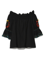刺繍袖バルーンオフショルトップス/BLK