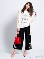 フラワー刺繍テレコリブパンツ【2017SPRING】/グレー