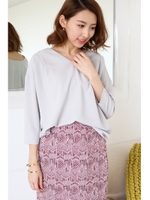 タックプリーツブラウス七分袖/ホワイト(030)