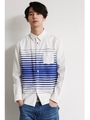 【AZUL by moussy】ストレッチオックスフォードボーダー長袖シャツ/WHT