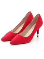 【EVOL】ILIMA ヒールゴールドポインテッドスエードパンプス/レッドスエード