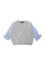 【KIDS】スリーブ切替ニットプルオーバー/T.GRY