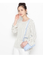 ストライプバルーン袖ブラウス/ライトブルー(391)